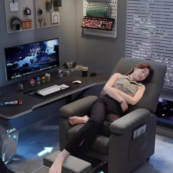 Contemporary Scandinavian Rectangular Square Storage Bag Wood Antifouling Leather Adjustable Backrest Accent Chair Armrest For Living Room - Image 15