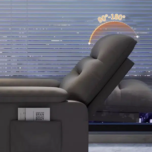 Contemporary Scandinavian Rectangular Square Storage Bag Wood Antifouling Leather Adjustable Backrest Accent Chair Armrest For Living Room - Image 14