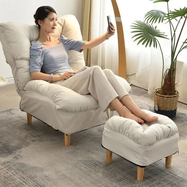 Modern Minimalist Technology Cloth Lamb Cashmere Iron Rectangular Accent Chair Backrest Footrest For Living Room - Image 16