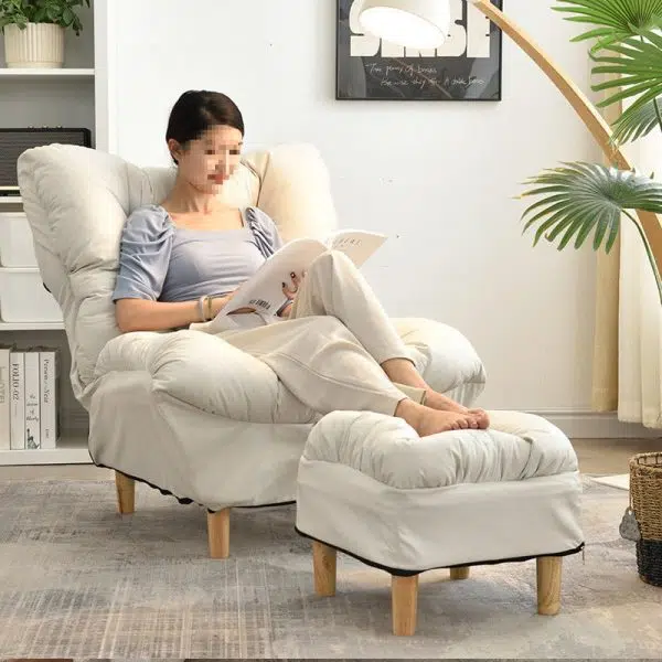 Modern Minimalist Technology Cloth Lamb Cashmere Iron Rectangular Accent Chair Backrest Footrest For Living Room - Image 18