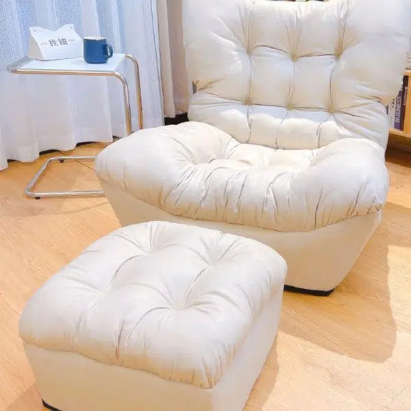 Modern Minimalist Technology Cloth Lamb Cashmere Iron Rectangular Accent Chair Backrest Footrest For Living Room - Image 3