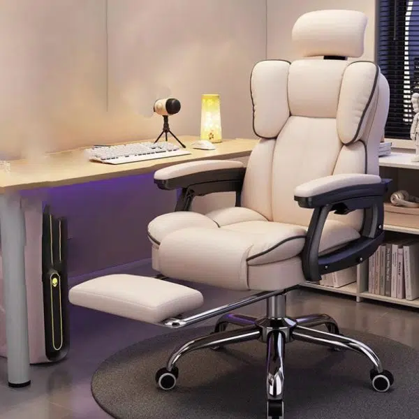 Modern Minimalist Steel Leather Rectangular Desk Chair Backrest Armrest Footrest For Home  Office - Image 17