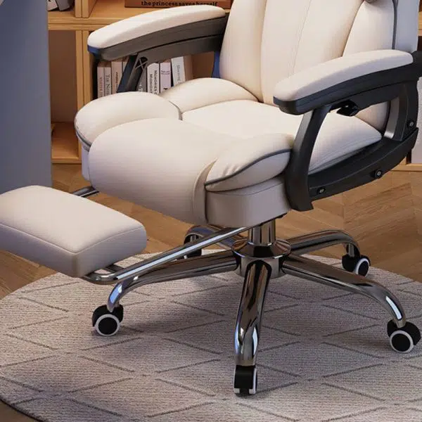 Modern Minimalist Steel Leather Rectangular Desk Chair Backrest Armrest Footrest For Home  Office - Image 11