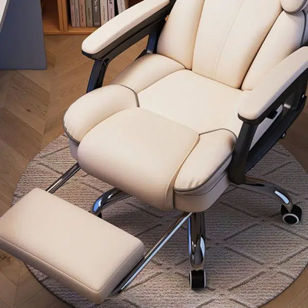 Modern Minimalist Steel Leather Rectangular Desk Chair Backrest Armrest Footrest For Home  Office - Image 12