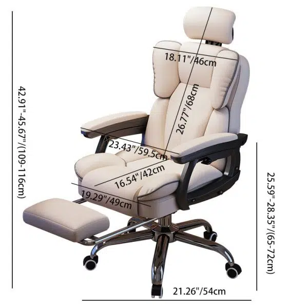 Modern Minimalist Steel Leather Rectangular Desk Chair Backrest Armrest Footrest For Home  Office - Image 6