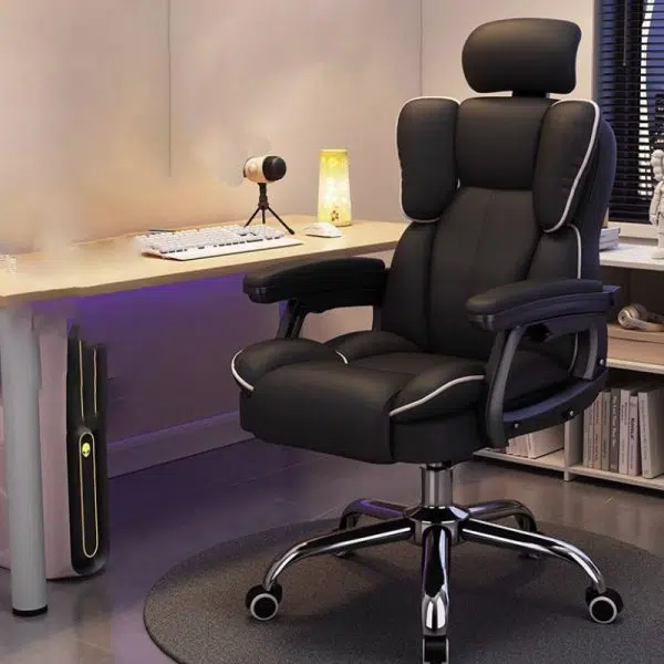 Modern Minimalist Steel Leather Rectangular Desk Chair Backrest Armrest Footrest For Home  Office - Image 2