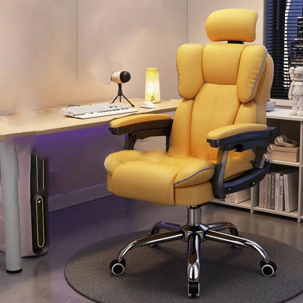 Modern Minimalist Steel Leather Rectangular Desk Chair Backrest Armrest Footrest For Home  Office - Image 3