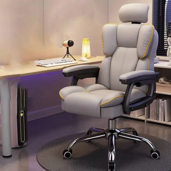 Modern Minimalist Steel Leather Rectangular Desk Chair Backrest Armrest Footrest For Home  Office - Image 4