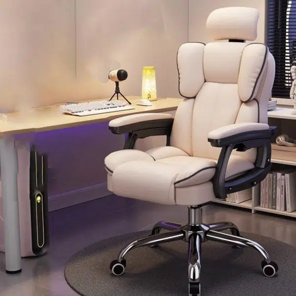 Modern Minimalist Steel Leather Rectangular Desk Chair Backrest Armrest Footrest For Home  Office - Image 5