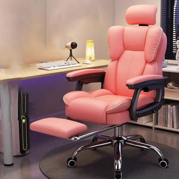 Modern Minimalist Steel Leather Rectangular Desk Chair Backrest Armrest Footrest For Home  Office - Image 13