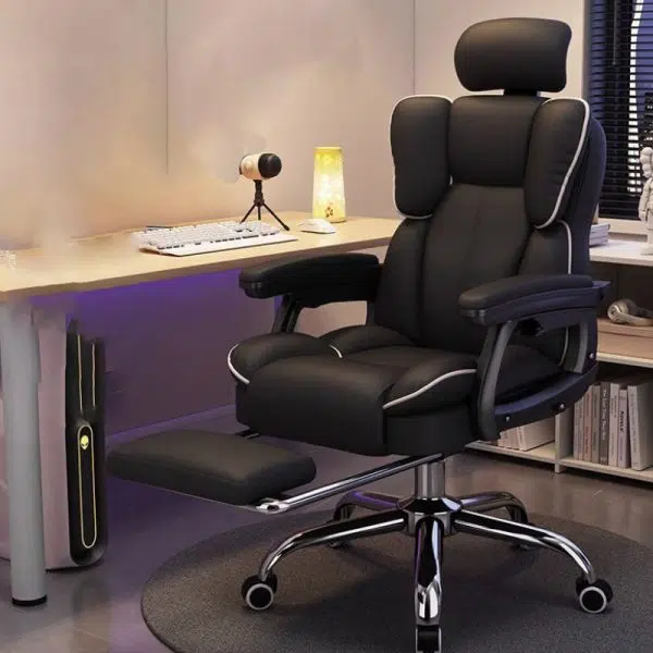 Modern Minimalist Steel Leather Rectangular Desk Chair Backrest Armrest Footrest For Home  Office - Image 14