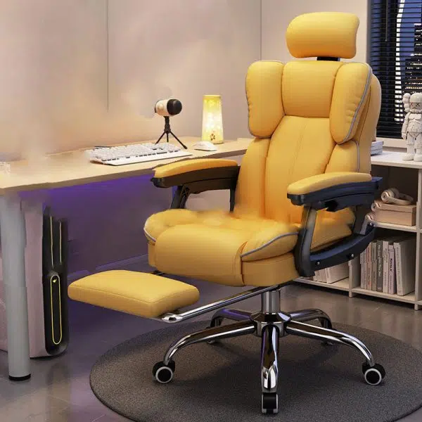 Modern Minimalist Steel Leather Rectangular Desk Chair Backrest Armrest Footrest For Home  Office - Image 15