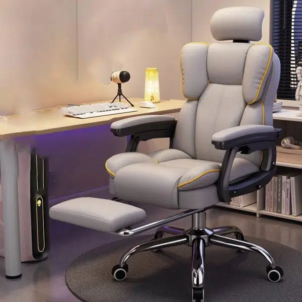 Modern Minimalist Steel Leather Rectangular Desk Chair Backrest Armrest Footrest For Home  Office - Image 16