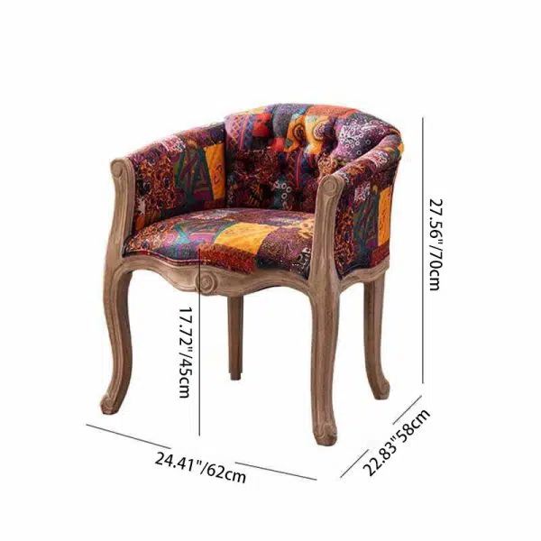 Traditional Vintage Fabric Solid Wood Square Half Round Accent Chair Backrest Armrest For Living Room - Image 2