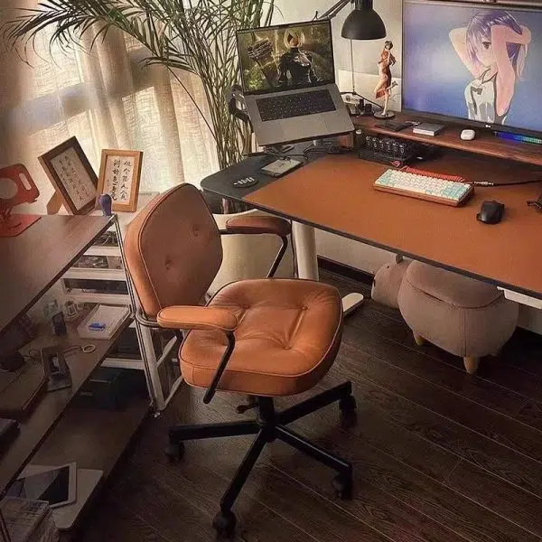 Modern Minimalist Leather Nylon Rectangular Desk Chair Backrest Armrest For Home Office - Image 14