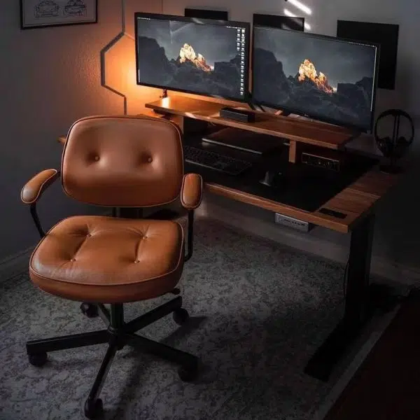 Modern Minimalist Leather Nylon Rectangular Desk Chair Backrest Armrest For Home Office - Image 15