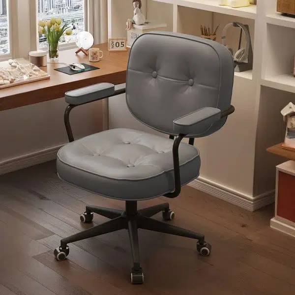 Modern Minimalist Leather Nylon Rectangular Desk Chair Backrest Armrest For Home Office - Image 3