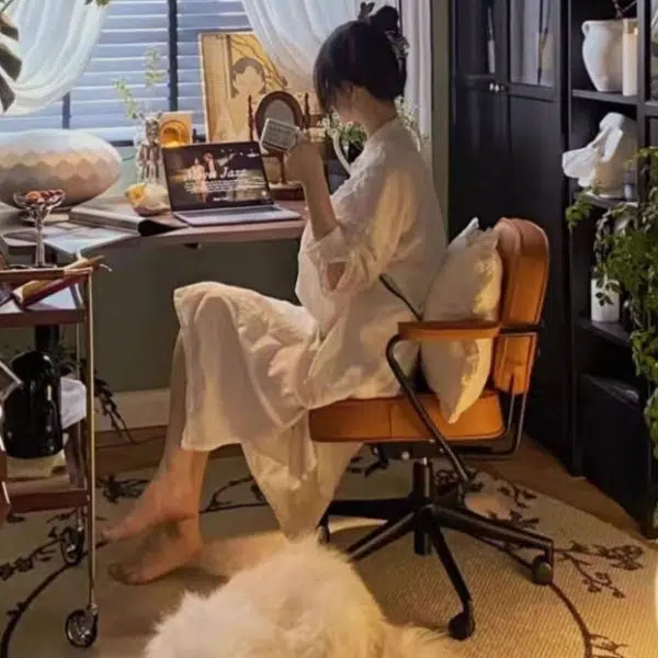 Modern Minimalist Leather Nylon Rectangular Desk Chair Backrest Armrest For Home Office - Image 18