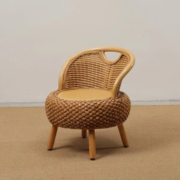 Modern Minimalist Rattan Wood Round Chair Backrest Armless For Living Room
