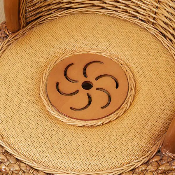 Modern Minimalist Rattan Wood Round Chair Backrest Armless For Living Room - Image 12