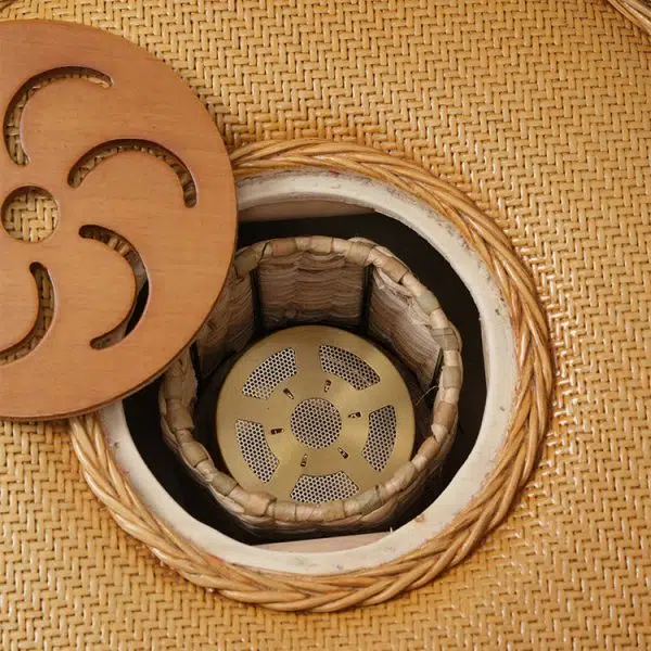 Modern Minimalist Rattan Wood Round Chair Backrest Armless For Living Room - Image 14