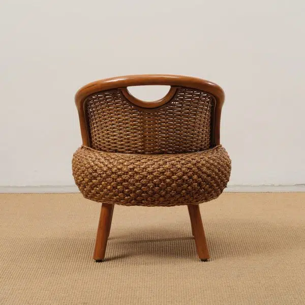 Modern Minimalist Rattan Wood Round Chair Backrest Armless For Living Room - Image 17