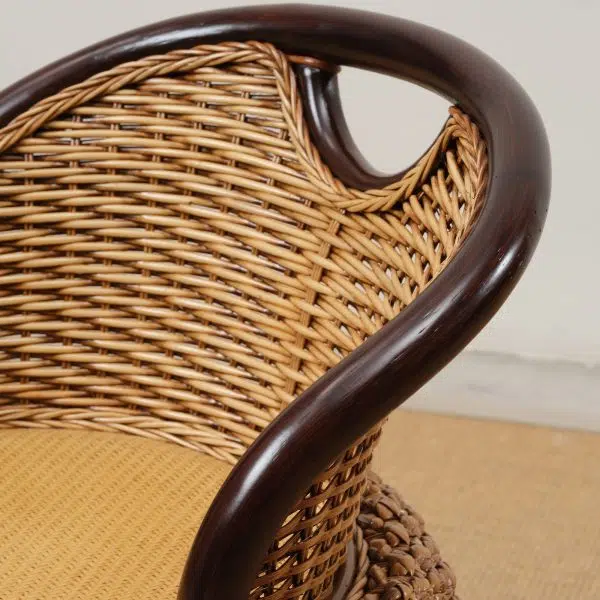 Modern Minimalist Rattan Wood Round Chair Backrest Armless For Living Room - Image 9