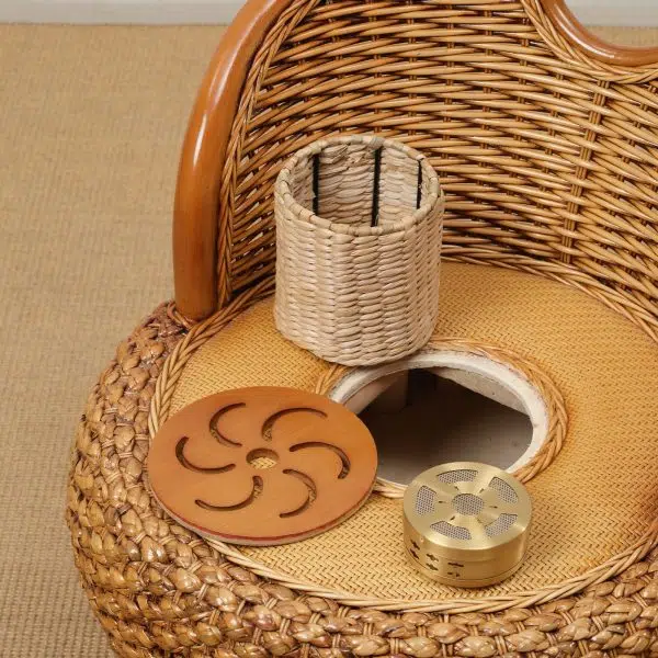 Modern Minimalist Rattan Wood Round Chair Backrest Armless For Living Room - Image 13