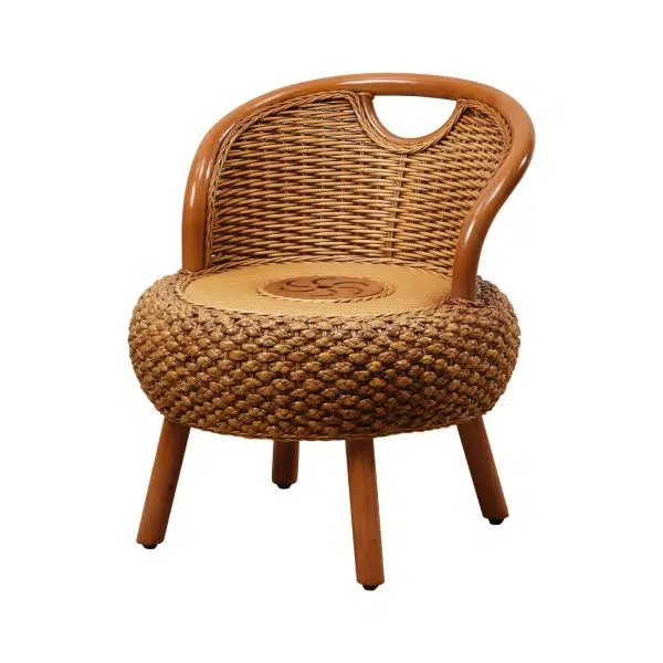 Modern Minimalist Rattan Wood Round Chair Backrest Armless For Living Room - Image 15