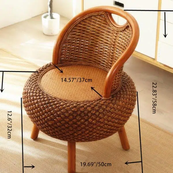 Modern Minimalist Rattan Wood Round Chair Backrest Armless For Living Room - Image 5