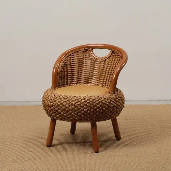 Modern Minimalist Rattan Wood Round Chair Backrest Armless For Living Room - Image 2