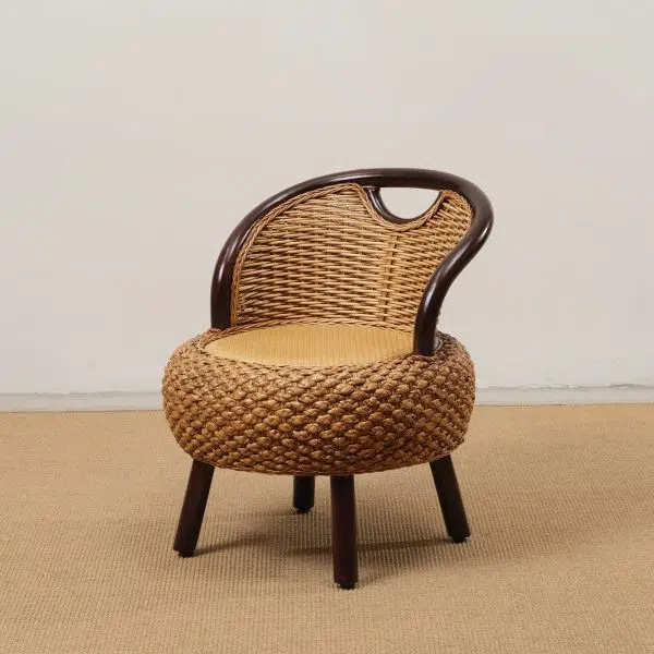 Modern Minimalist Rattan Wood Round Chair Backrest Armless For Living Room - Image 3