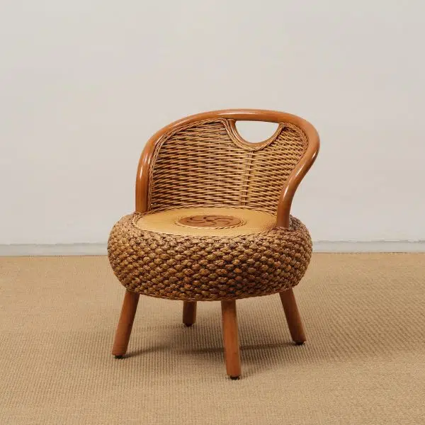 Modern Minimalist Rattan Wood Round Chair Backrest Armless For Living Room - Image 4
