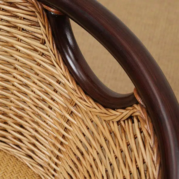 Modern Minimalist Rattan Wood Round Chair Backrest Armless For Living Room - Image 8