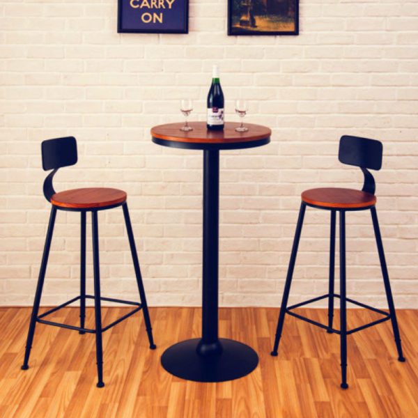 Contemporary Industrial Round Faux Leather Upholstered Bar Stool Backrest Footrest For Dining Room - Image 9