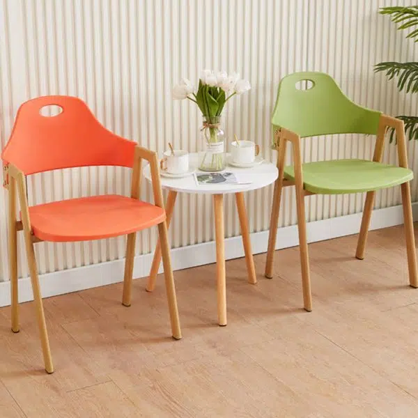 Contemporary Scandinavian Plastic Solid Wood Square Oval Dining Chair Backrest Armrest For Dining Room - Image 7