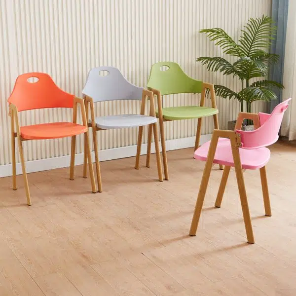 Contemporary Scandinavian Plastic Solid Wood Square Oval Dining Chair Backrest Armrest For Dining Room - Image 9