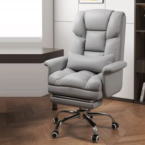 Modern Minimalist Leather Metal Rectangular Square Desk Chair Backrest Armrest Footrest For Home Office - Image 3