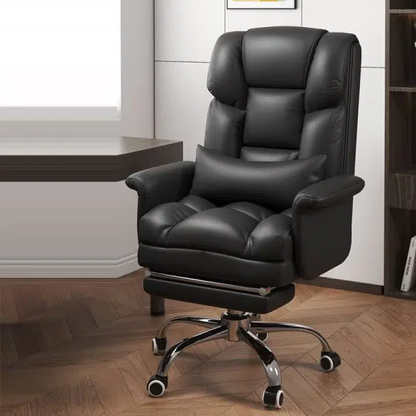 Modern Minimalist Leather Metal Rectangular Square Desk Chair Backrest Armrest Footrest For Home Office - Image 2