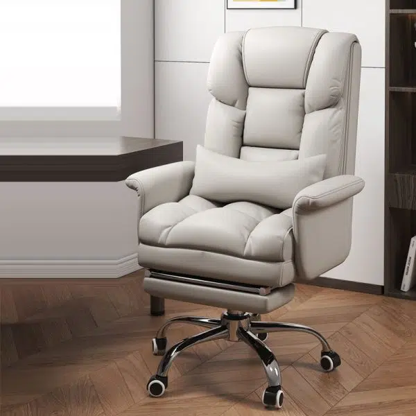 Modern Minimalist Leather Metal Rectangular Square Desk Chair Backrest Armrest Footrest For Home Office - Image 4