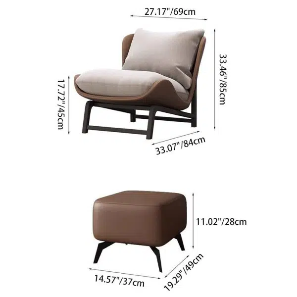 Modern Minimalist Leather Carbon Steel Square Rectangular Curved Accent Chair Backrest Footrest For Living Room - Image 5