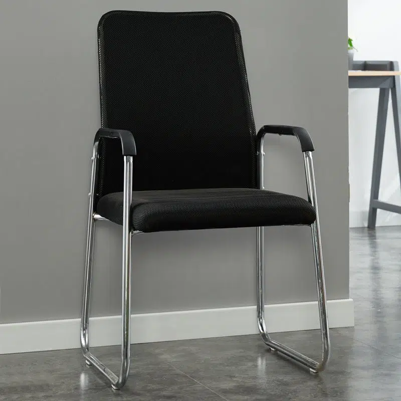 DFM-Chair-FJ00248-1.jpg Modern Minimalist Fabric Steel Square Rectangular Desk Chair Backrest Armrest For Home Office - Image 1