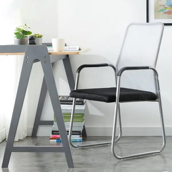 Modern Minimalist Fabric Steel Square Rectangular Desk Chair Backrest Armrest For Home Office - Image 14