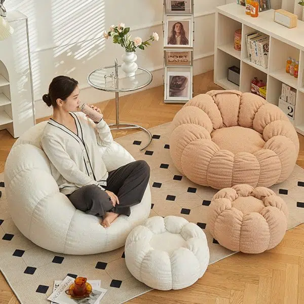 Contemporary Scandinavian Snowflake Velvet Orb Cylinder Accent Chair Backrest Armrest Footrest For Living Room - Image 14