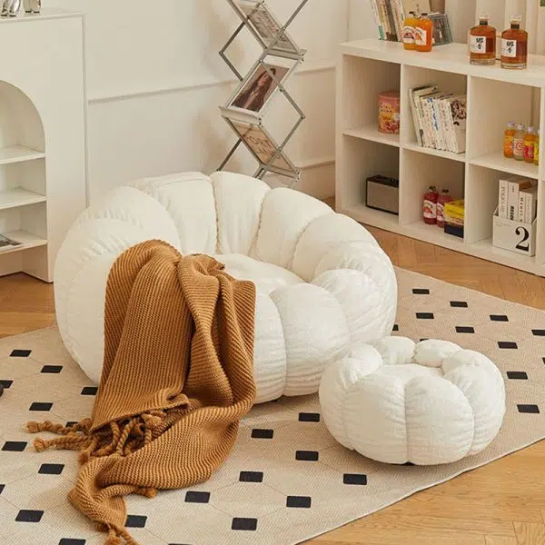 Contemporary Scandinavian Snowflake Velvet Orb Cylinder Accent Chair Backrest Armrest Footrest For Living Room - Image 16