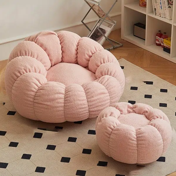 Contemporary Scandinavian Snowflake Velvet Orb Cylinder Accent Chair Backrest Armrest Footrest For Living Room - Image 5