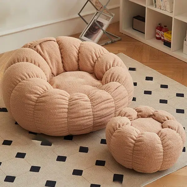 Contemporary Scandinavian Snowflake Velvet Orb Cylinder Accent Chair Backrest Armrest Footrest For Living Room - Image 4