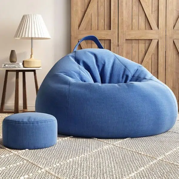 Modern Minimalist Fabric Foam Particles Spherical Bun Accent Chair Backrest Footrest For Living Room - Image 3