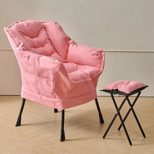 Modern Minimalist Velvet Steel Rectangular Accent Chair Backrest Armrest Footrest For Living Room - Image 8