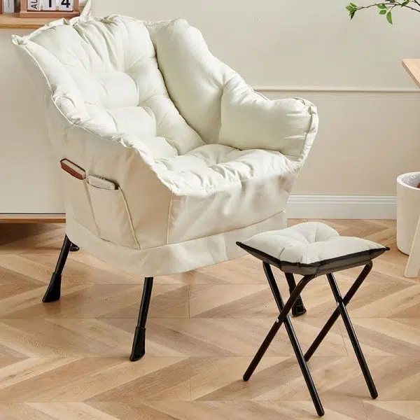 Modern Minimalist Velvet Steel Rectangular Accent Chair Backrest Armrest Footrest For Living Room - Image 7